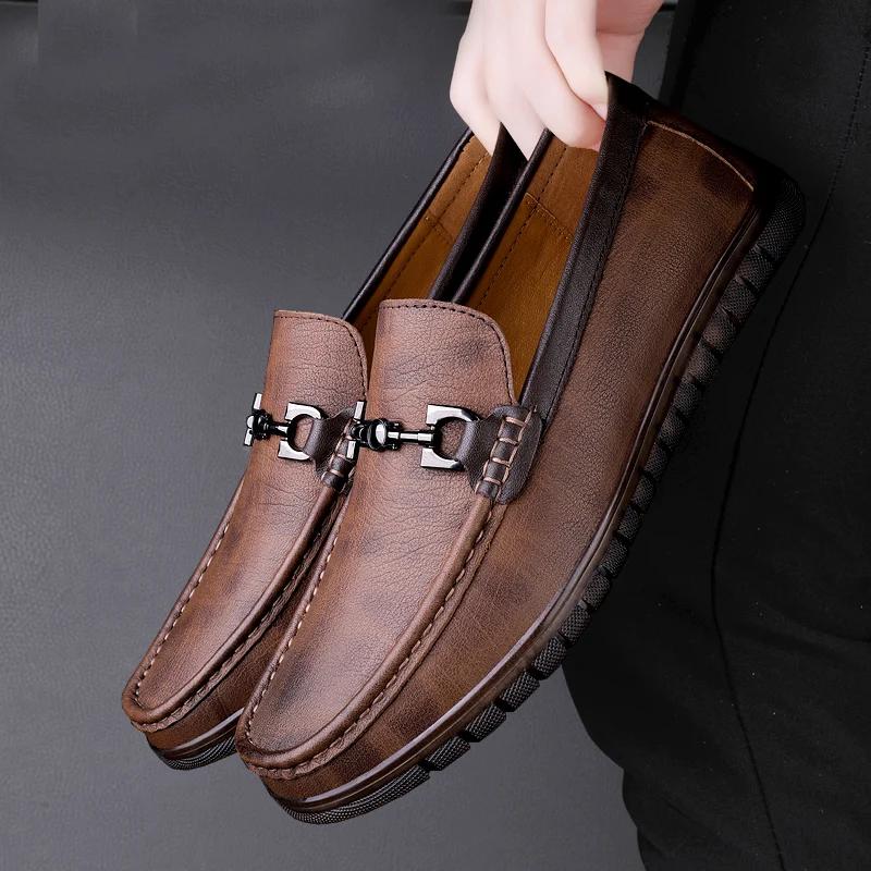Neue Slipper Sommer Bequem Echtes Leder Herrenschuhe Leichtgewichtige Slipper Fahrschuhe für Herren Freizeitschuhe Business Mokassins