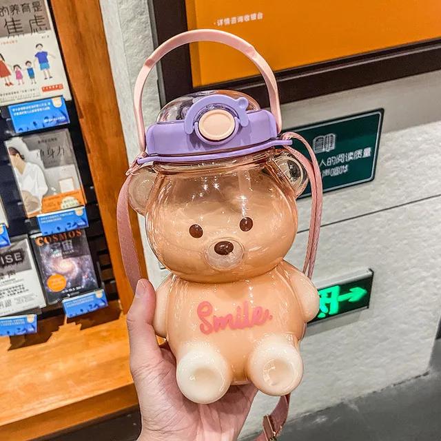 

Чашка з милим ведмедиком Різноманітні режими від 800 мл до 1400 мл Стакан із соломинкою Kawaii Пляшка для води для дівчинки, дитини, відкритий чайник для пиття 1000ml to 1400ml