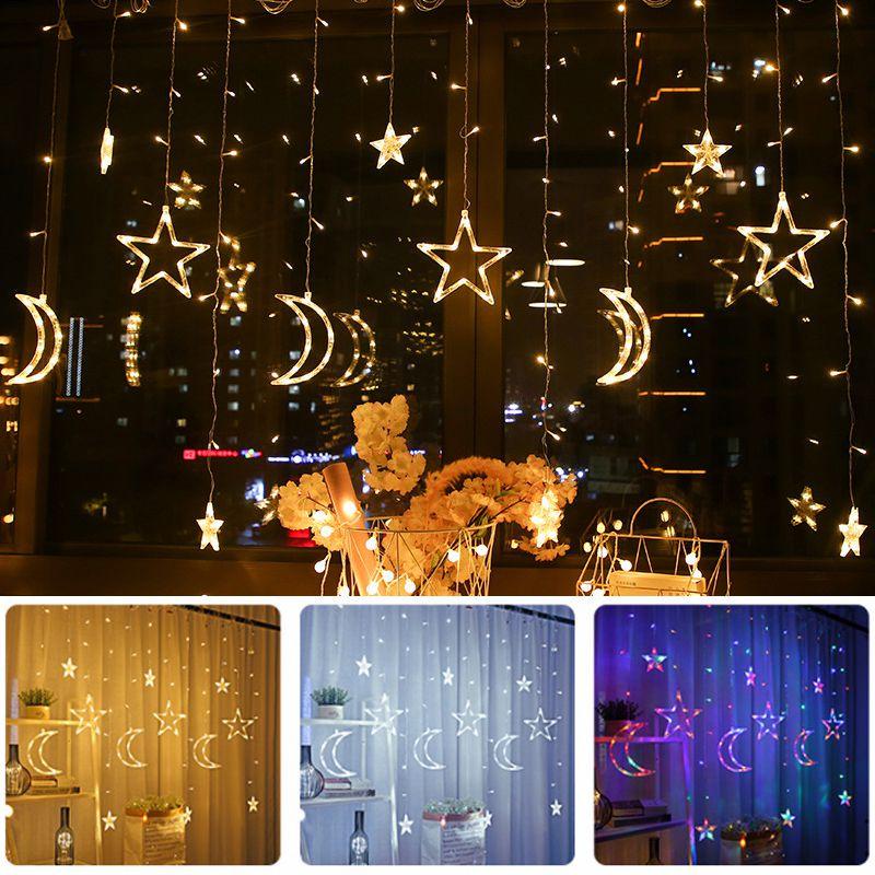 Enchanting 3.5m Twinkling Star Moon Led Curtain Light For Magical Home Decor