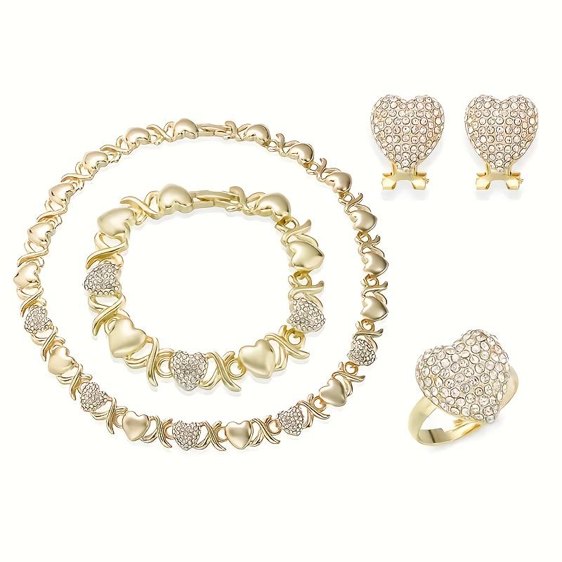 [4-Piece Heart-Shaped Jewelry Set] A stylish and luxurious 4-piece heart-shaped jewelry set.