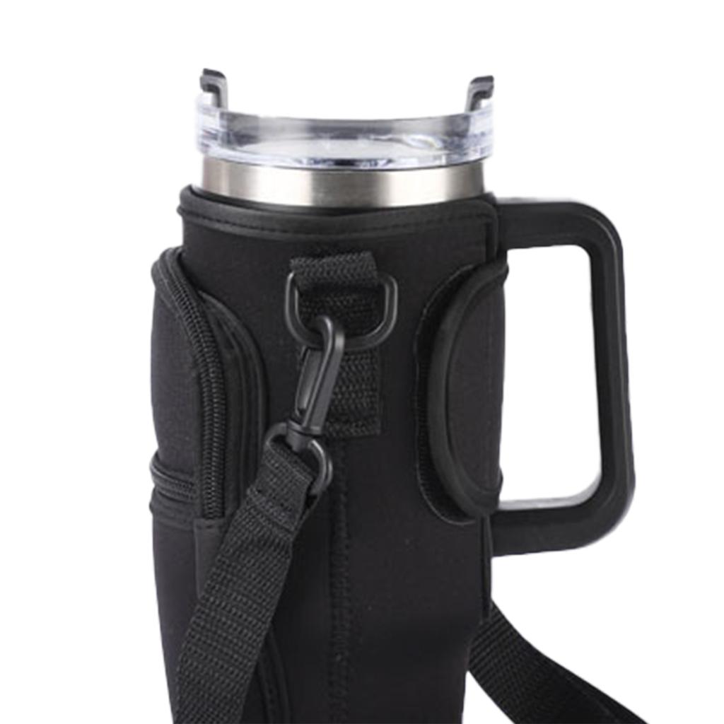 Water Bottle Bag Anti Slip Portable Double Layers Water Bottle Holder with Handle Fit for Stanley 40 Oz Insulated Tumblers Black