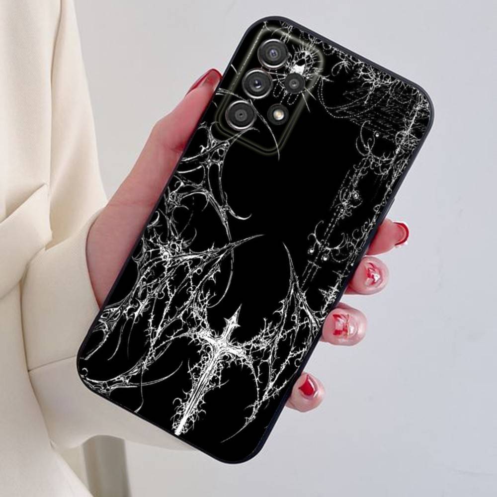 Gothic Cyber Sigil Cross Eyes Skull Phone Case For Samsung S25,24,21,22,23,30,Ultra,20,Plus Black soft silicone case