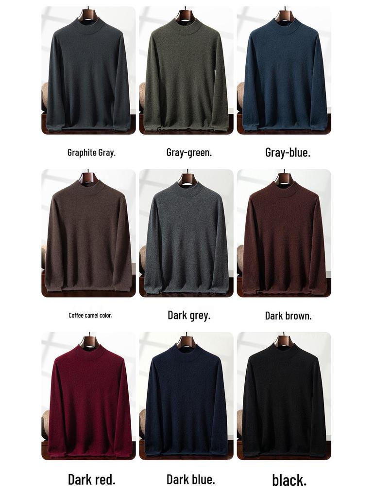 Men's Plus Size Cashmere Pullover: Autumn & Winter Solid Color Half-High Neck Knit Sweater for Business