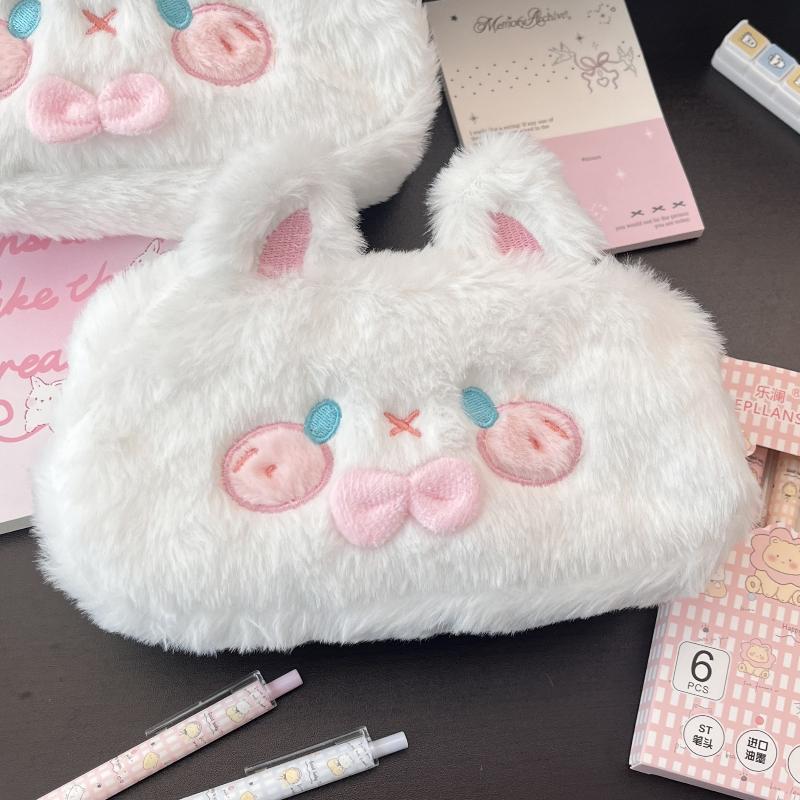 

Kawaii Plush Rabbit Student Stationery Bag Portable Large Capacity Pen Case Cosmetics Storage Bag For School Office Accessories ONESIZE