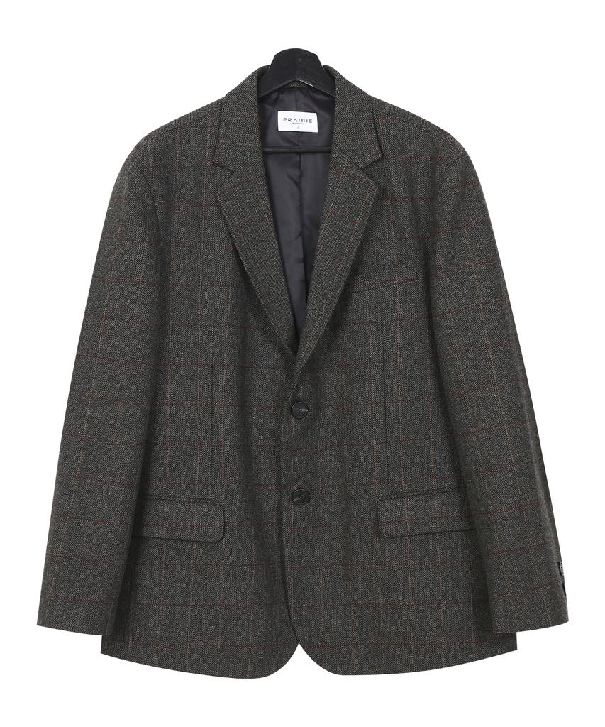 Prairie (Set) Wool Herringbone Check Blazer Setup (Charcoal)