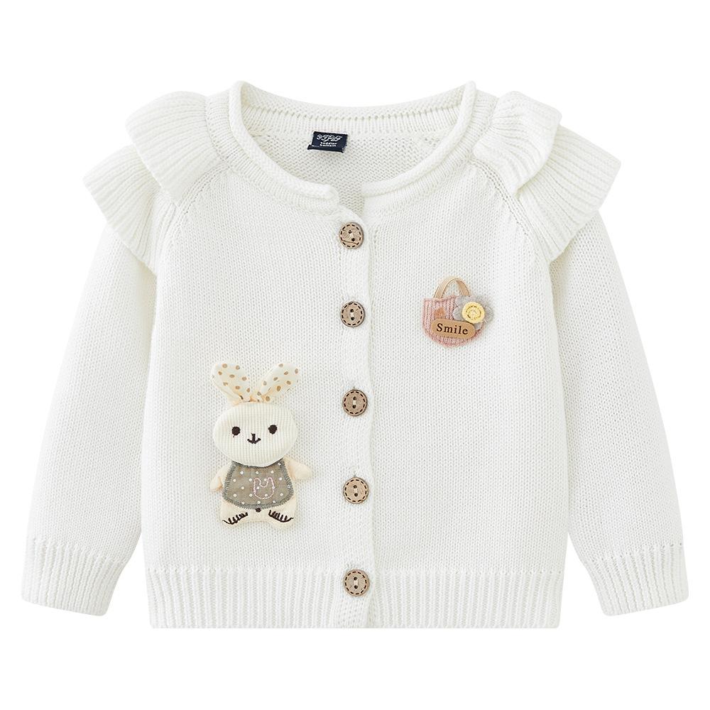Cute Doll Children's Knitted Cardigan Spring and Autumn New Girls Sweater Stylish Coat