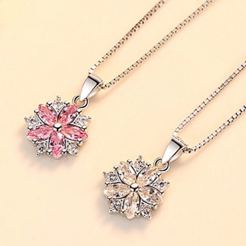 Cherry Blossom Pendant Necklace: 925 Sterling Silver, Pink Flower Design, Clavicle Chain, Women's Simple Fashion Accessory
