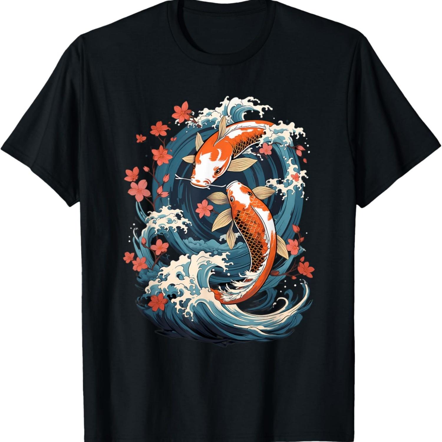 

Koi Carp Ying Yang Nishikigoi Fish Cherry Blossom T-Shirt(92) S чёрный