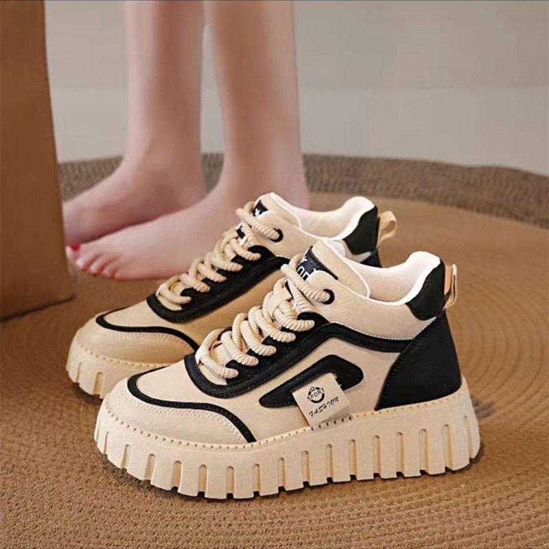 Board shoes women's new spring and autumn leather non-slip soft-soled shoes super soft thick-soled high-top fashion women's shoes