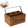 Wooden Tableware Storage Box with Handle and 4 Compartment Portable Silverware Storage Organization Box for Kitchen Counter