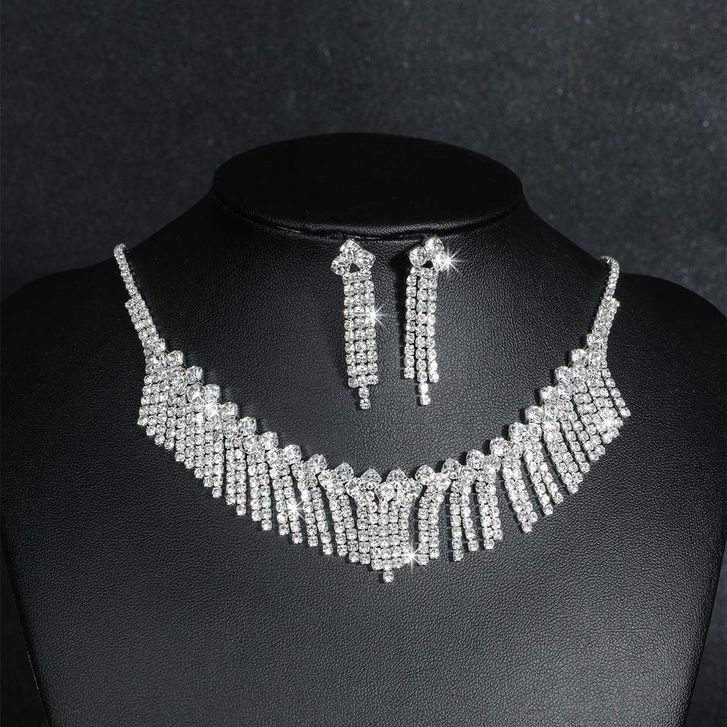 Luxury Rhinestone Necklace & Earring Bridal Set - High-End Wedding Jewelry Accessories