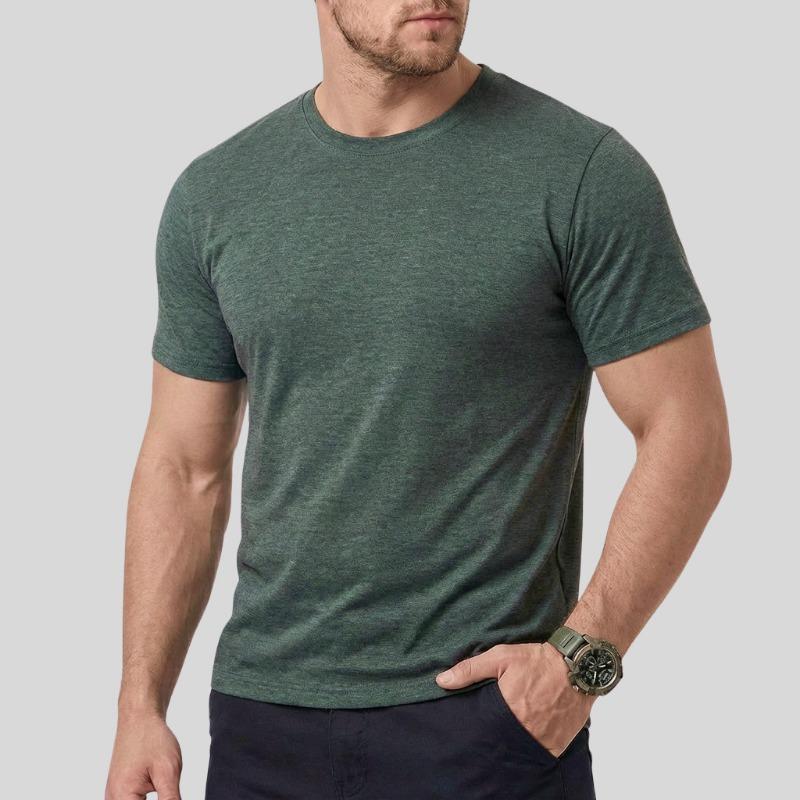 T-shirt da uomo girocollo a maniche corte, vestibilità slim, tinta unita, melange, casual, basic, per tutti i giorni