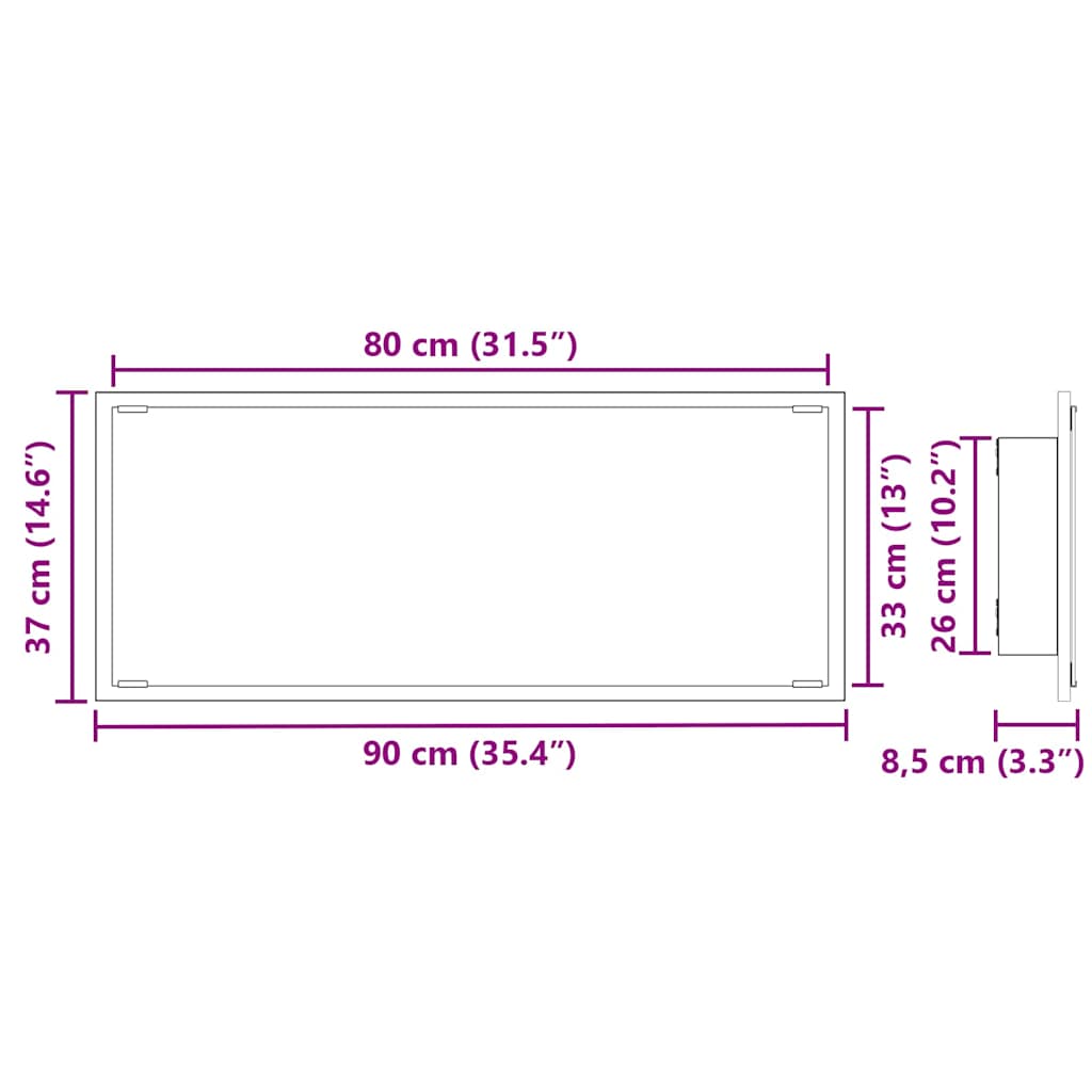 Mirror Artisan Oak 90 x 8.5 x 37 cm Particleboard