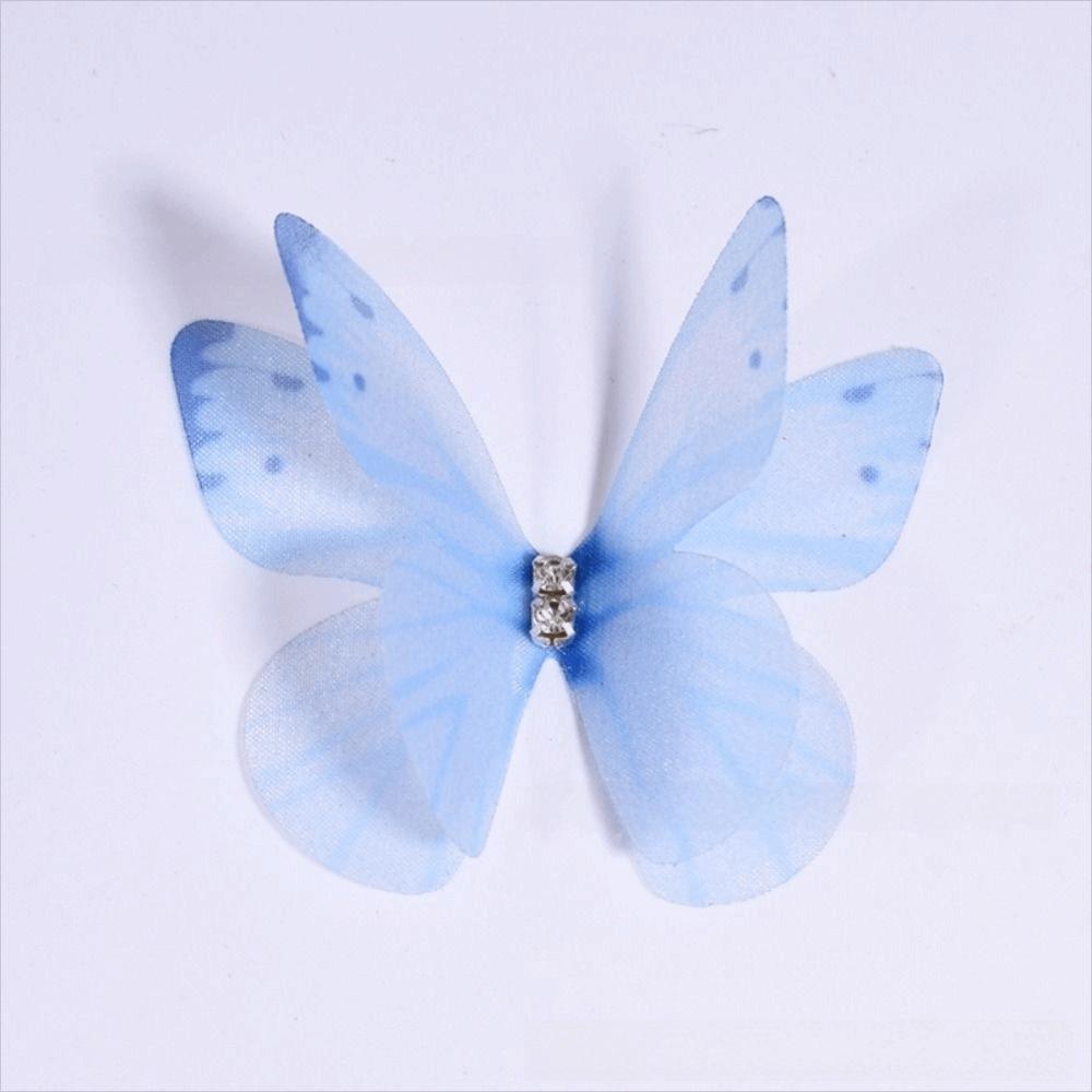 

50Pcs 3D Organza Fabric Butterfly Appliques Rhinestone Colorful Simulation Mesh Butterfly Patch Double-layer Translucent