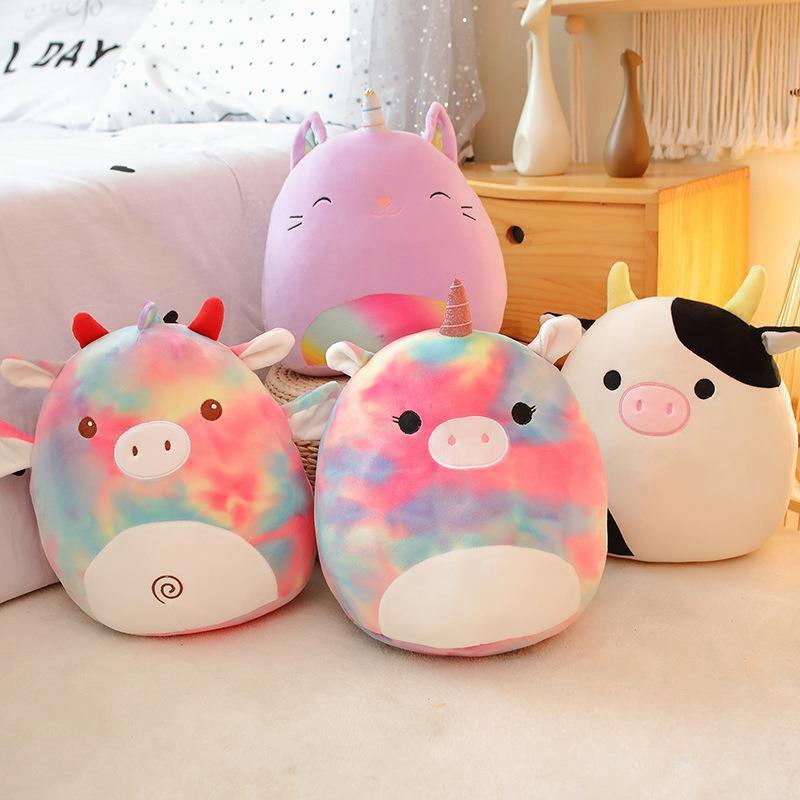 Cute Cartoon Animal Rainbow Unicorn Pillow Soft Plush Toy Cushion Embroidered Stuffed Doll For Girls 35cm