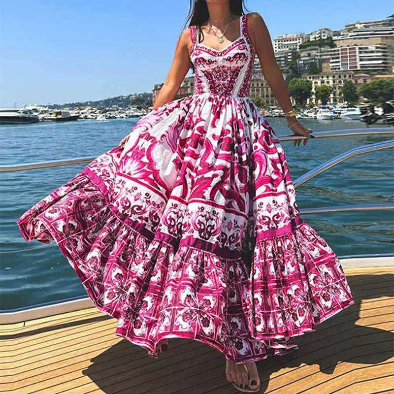 European and American women s clothing, new spring models, bohemian print suspender dress S