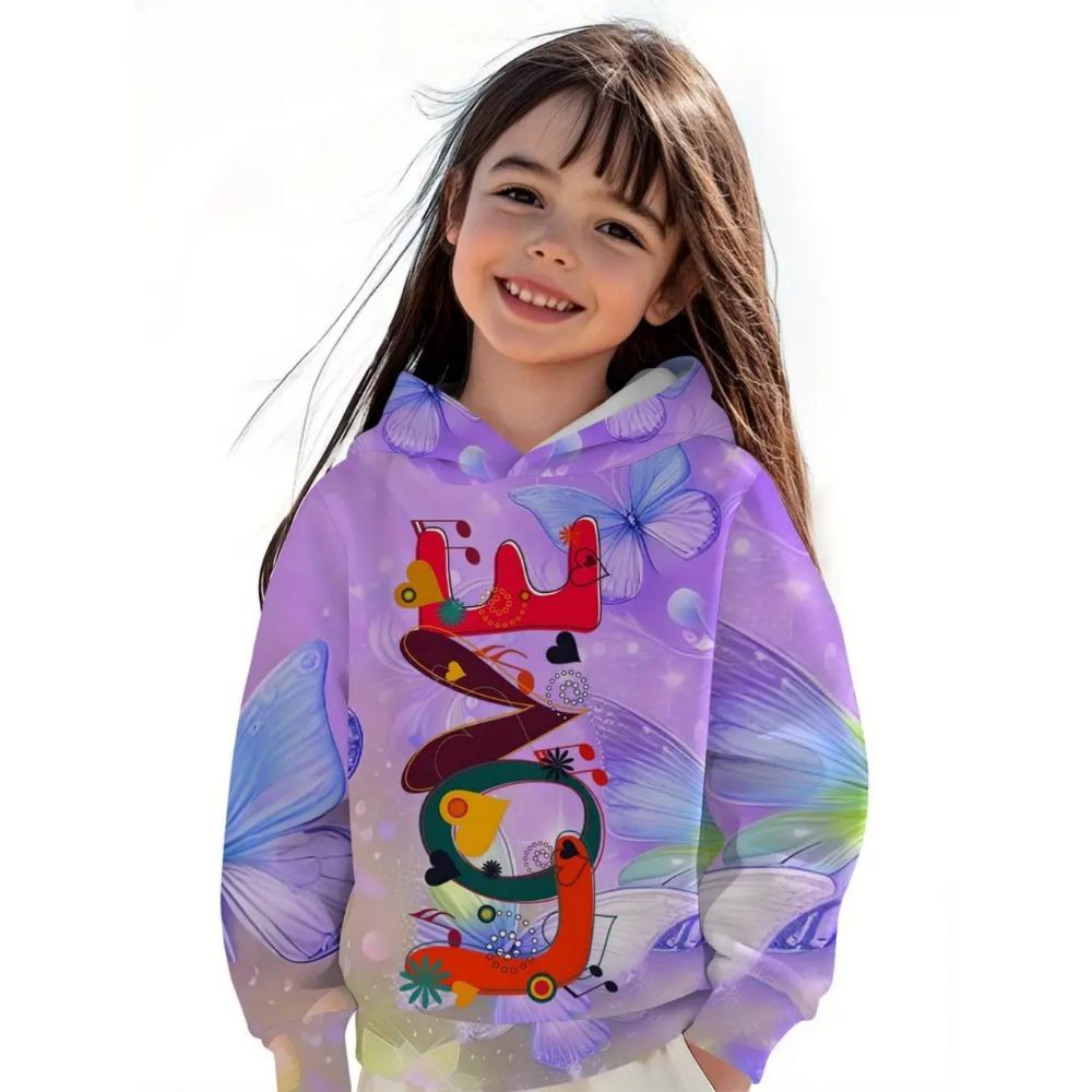 Kinder Hoodies Lila 3D Druck Herbst Langarm Sweatshirt Tops Lässig Mode Tiermuster Mädchen Kleidung Locker Mädchen Kleidung