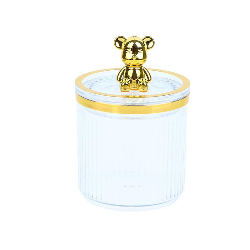 Cute Bear Clear Cotton Pad And Ear Bud Holder Acrylic Cosmetic Storage Jars