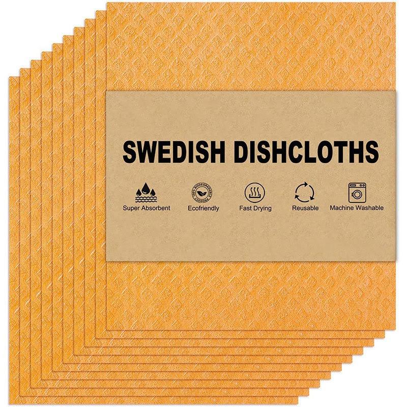 

5Pcs/pack Solid Color Reusable Wood Pulp Cotton Swedish Dishcloths Multi Functional Dishwashing Degreasing Cleaning Cloth 5Pcs помаранчевий