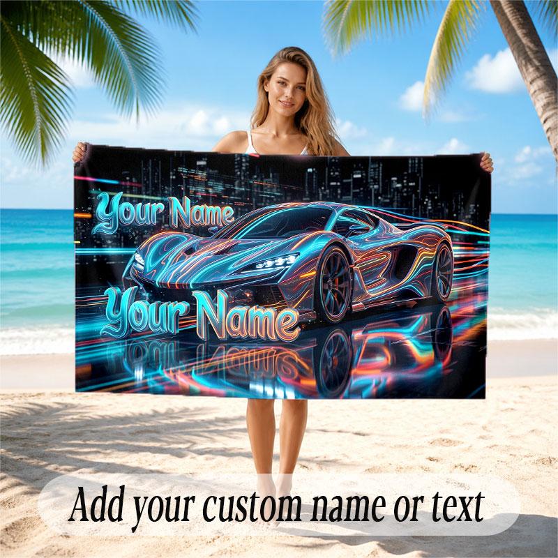 Neon Abstract Theme Beach Towel Personalized Custom Name & Text Soft Quick Dry Beach Towel for Swimming Travel