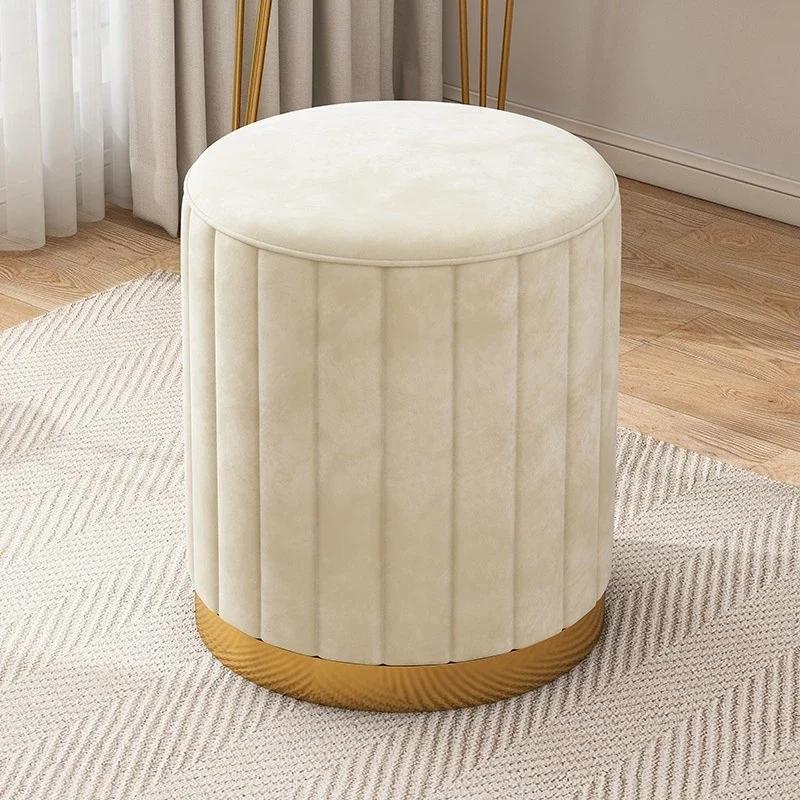 Luxury Vanity Makeup Stool Round Dressing Chair with Storage Upholstered Bench for Bedroom Modern Side Stool Furniture