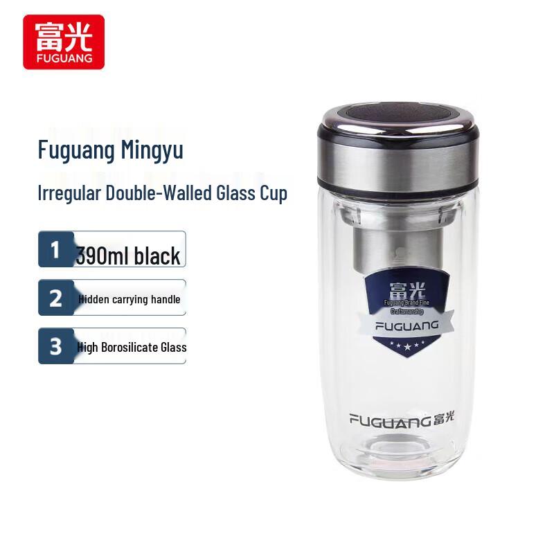 FUGUANG Mingyu Insulated Double-Layer Glass Cup, 390ml
