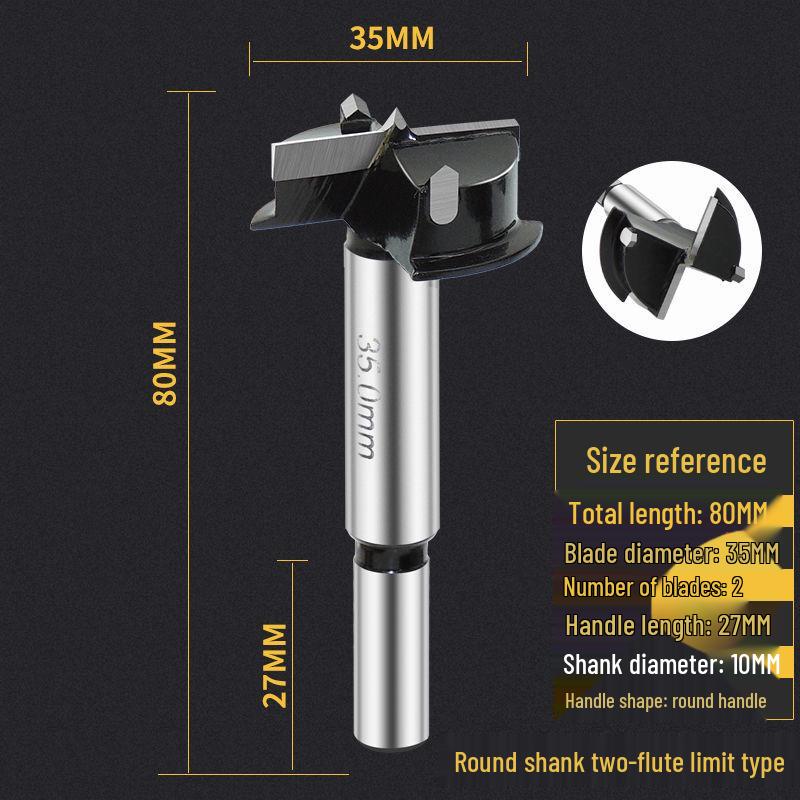 35mm Depth-Stop Hinge Hole Saw with Three-Flute Drill Bit for Woodworking and Cabinet Doors