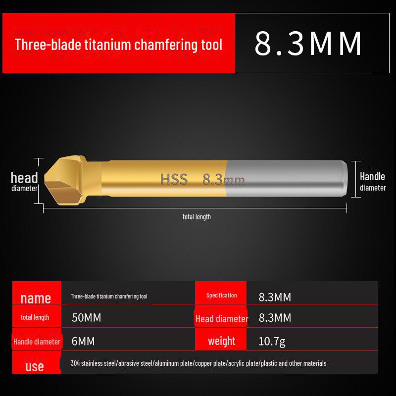 Black Hexagonal Handle 90° Woodworking Chamfering Tool Set - 3 Titanium-plated, 5-blade Hole Expansion Pieces