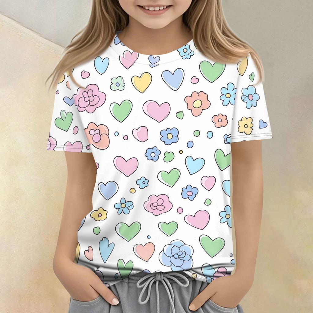 Children's Printed Round Neck Short Sleeved Casual T-shirt