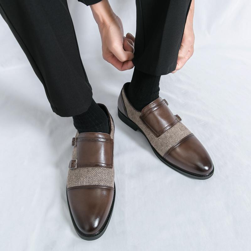 Men's Formal Leather Buckle Shoes - British Style, Pointed Toe, Large Sizes, Perfect for Office & Weddings