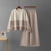Cross-Border Amazon Autumn and Winter New Foreign Trade Stripe Knit Two Piece Round Neck Sweater Loose Casual Fashion Pants