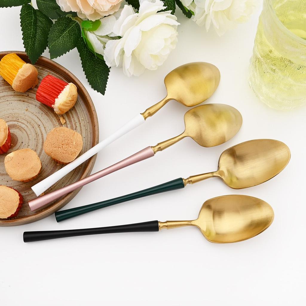 6Pcs White Gold Cutlery Set Western Tableware Set 304 Stainless Steel Dinnerware Dessert Fork Knives Spoon Kitchen Flatware Set