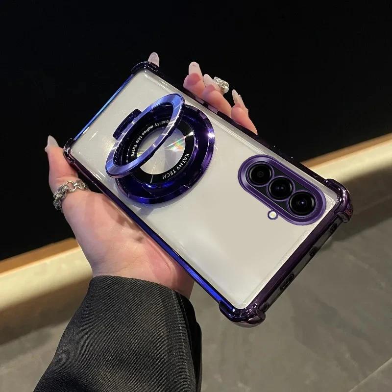 

For Samsung A36 Magnetic Stand Holder Case For Galaxy A16 A26 A6 A07 A17 A3 Plating Transparent Soft Silicone Shockproof Cover For Samsung A55