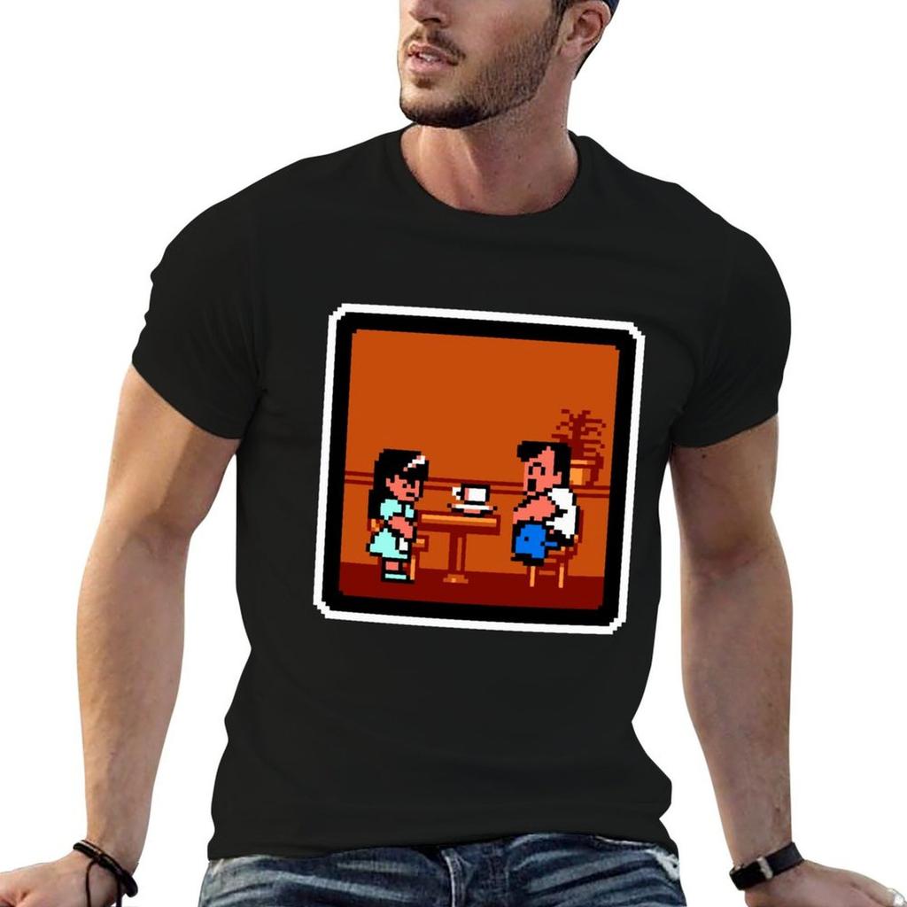 Classic Alex At The Restaurant Pixel Tshirt Active Sports Short Sleeve Cotton Shirt