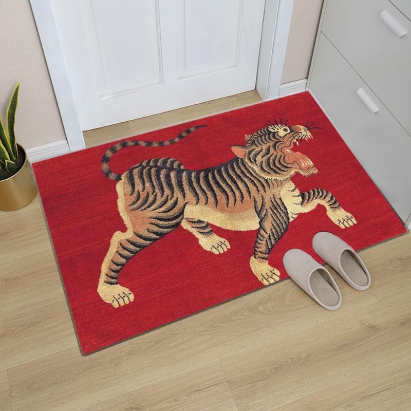 Retro Red Tiger Print Rug for Maximalist for Living Room Abstract Easy To Clean Bedroom Home Decor Soft Rug Beautiful Classic