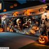 1pc Extra Large Halloween Garage Door Decoration - Scary Skull Breaking Through the Wall with Glowing Eyes, Spider Webs