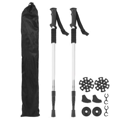 Trekking Pole Set Spazierstock Camping Wandern Skistock Stoßdämpfer Teleskop Krücken Silber