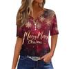 Women's T Shirt Christmas Print Button Short Sleeve Daily Weekend Fashion Basic V- Neck Regular Top