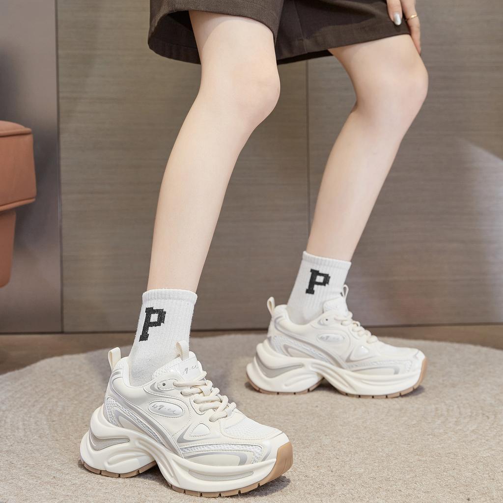 White dew silver shoes women's spring and summer new heightening retro platform casual sports shoes