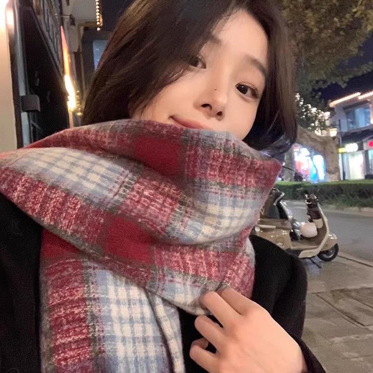 New Angola Red Plaid Scarf Women's Winter Imitation Cashmere Scarf Student Senior Sense Versatile Warm Shawl