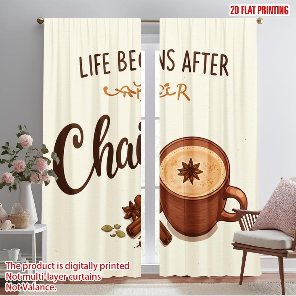 

2pcs 2D flat printing Scene Curtains Life Begins After Chai_a Polyester Without Electricity Festive Holiday for Holiday Decor 52.50×116.00 CM 2pcs