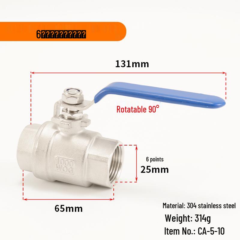 304 Stainless Steel Ball Valve, 1/2/3-Piece, Internal Thread Water Switch, Size DN15/DN10