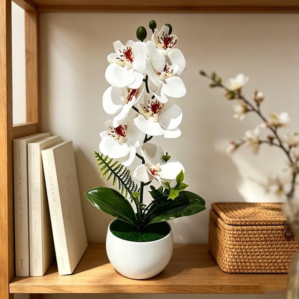 7 Heads Simulated Flower Butterfly Orchid Potted Pink Artificial Faux Plants  Living Room Ornaments