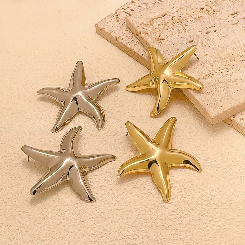 2025 New Fashion Big Starfish Shell Stud Earrings for Women Bohemian Gold Color Star Drop Earrings Jewelry Accessories