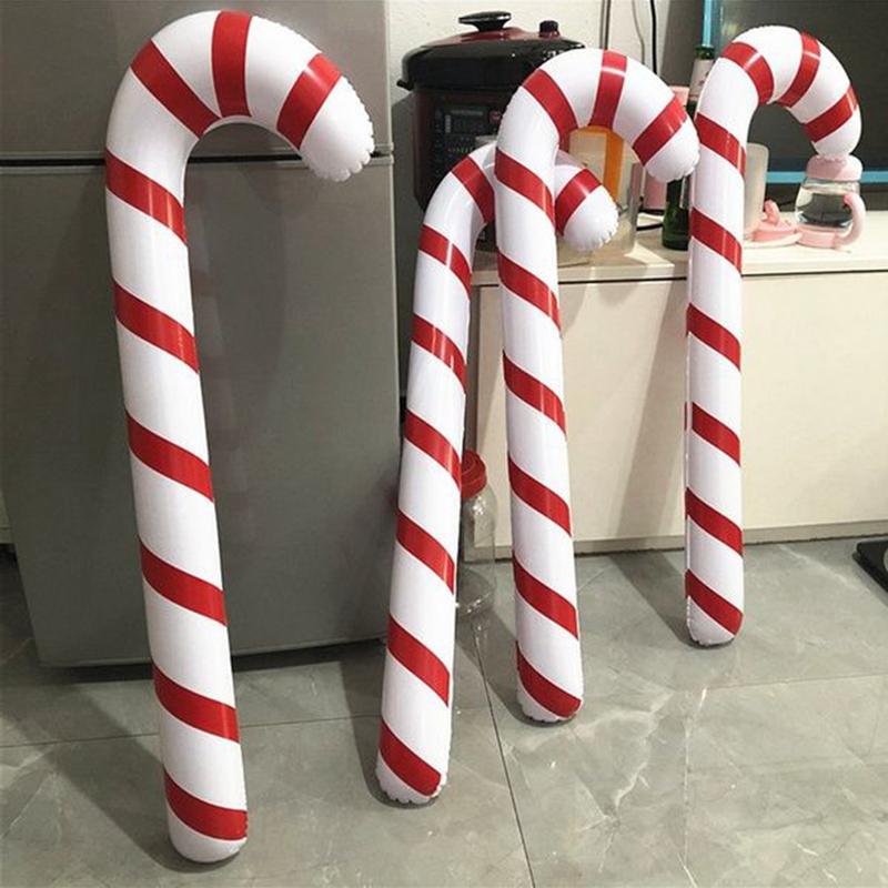 1pc Xmas Inflatable Christmas Candy Cane Stick 2025 Xmas Decoration Hanging Ornaments New Year Kids Balloons Stick Party Supply