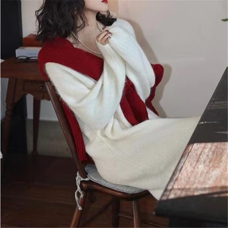 Simple and Versatile Knitted Dress for Women's Autumn and Winter New Loose and Lazy Style with Coat Backing Sweater Long Dress