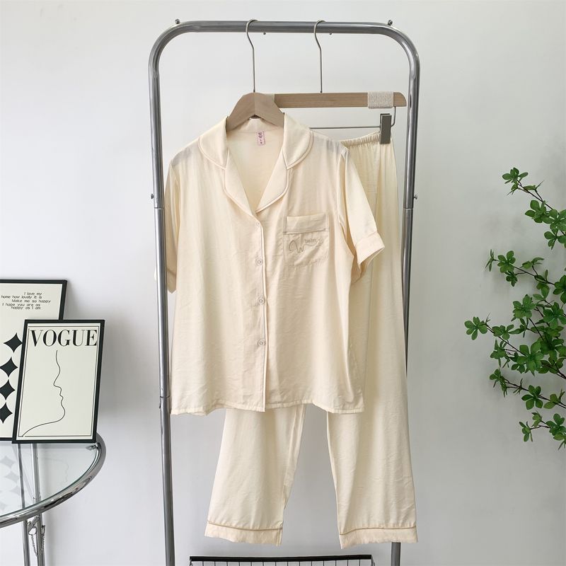 Summer Pajamas Women's Short Sleeve Pants Mercerized Cotton Thin Minimalist Casual Suitable for Daily Wear Homewear Suit New Arrival