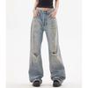 Street retro washed ripped jeans American new ins new loose straight casual pants