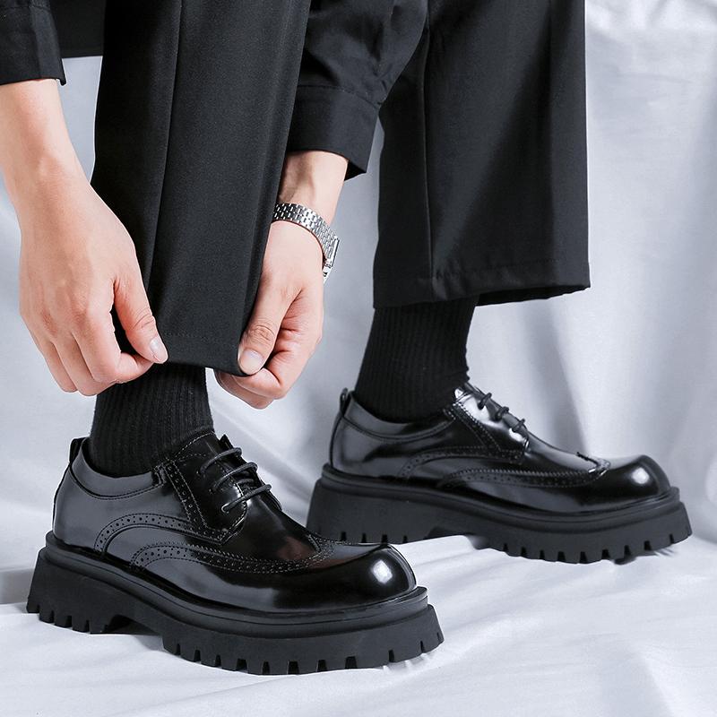 Fashion Brogue Trendy British Style Thick Soled Men's Shoes Versatile Business and Leisure Style Wedding Party Men's Elevated Shoes