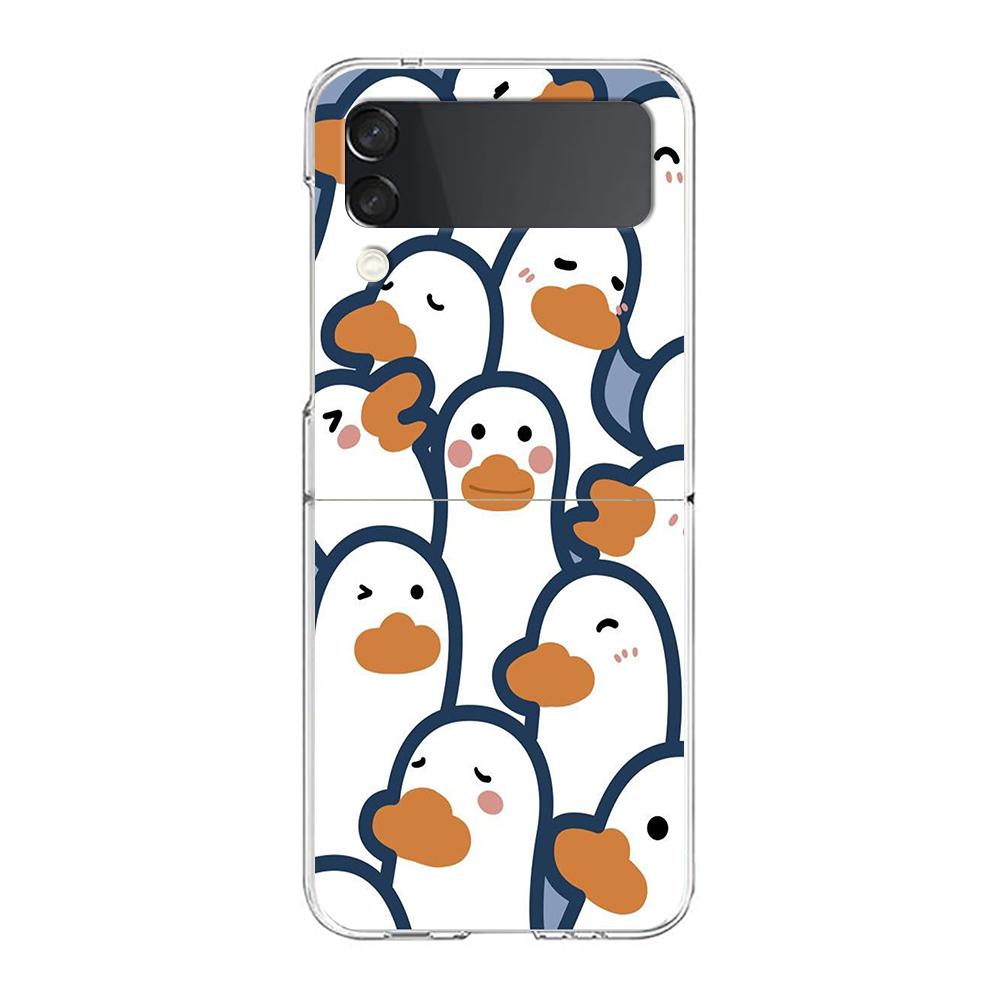 Cartoon Cute Goose Duck Game For Samsung Galaxy Z Flip 3 4 5 Hard Folding Clear PC Phone Case For Samsung Z Flip3 Cover Bumper